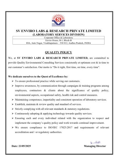 SV ENVIRO LABS & RESEARCH PRIVATE LIMITED